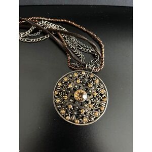 Necklace Brown Good Multi-Strand Medallion Pendant Cookie Lee Jewelry Fashion